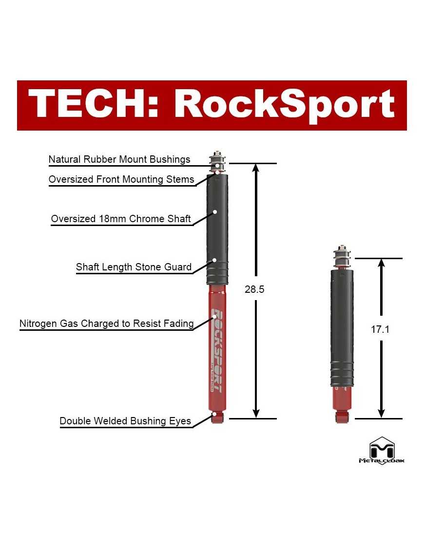 RockSport RED Long Travel Shock, JK Wrangler, Front, Pair