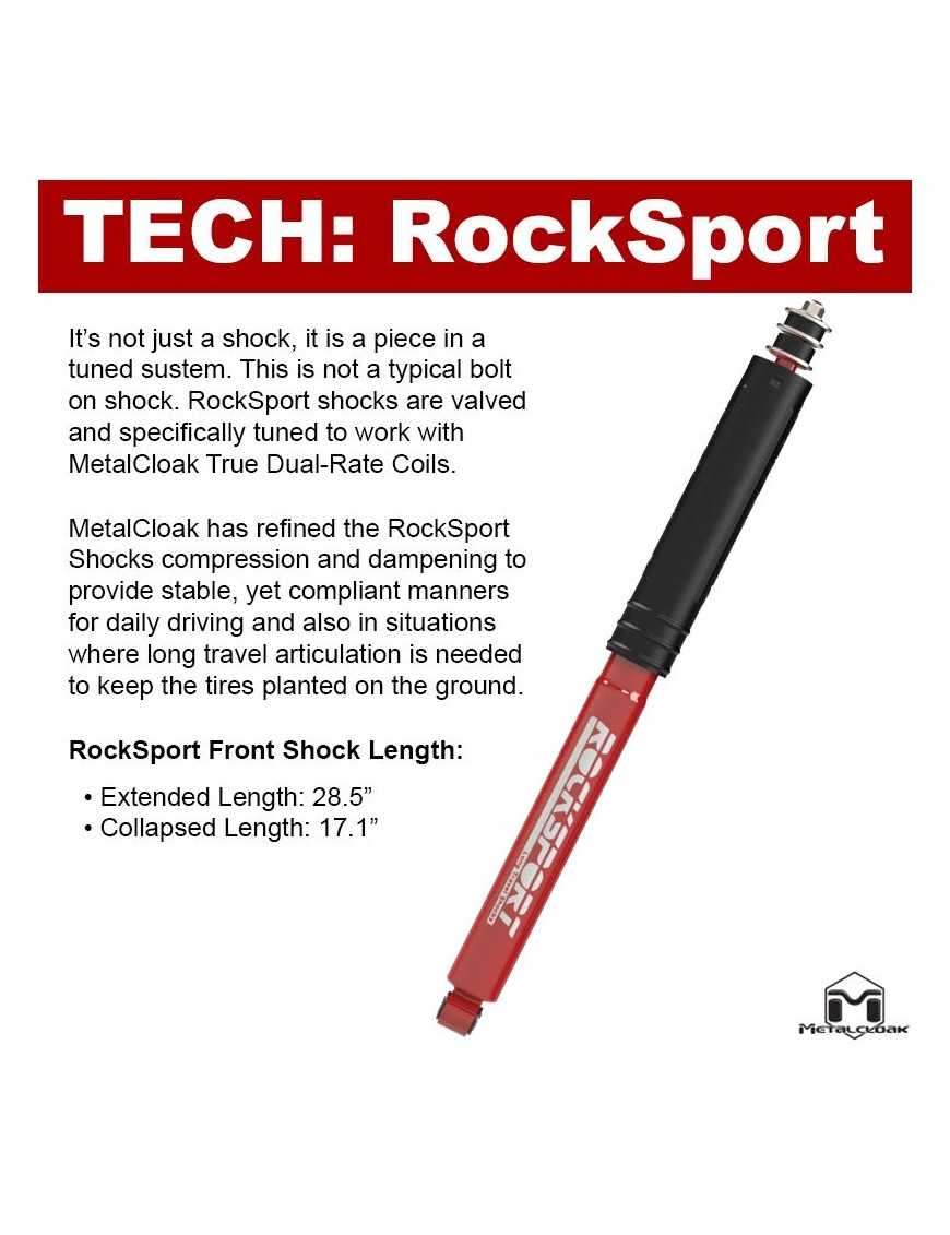 RockSport RED Long Travel Shock, JK Wrangler, Front, Pair