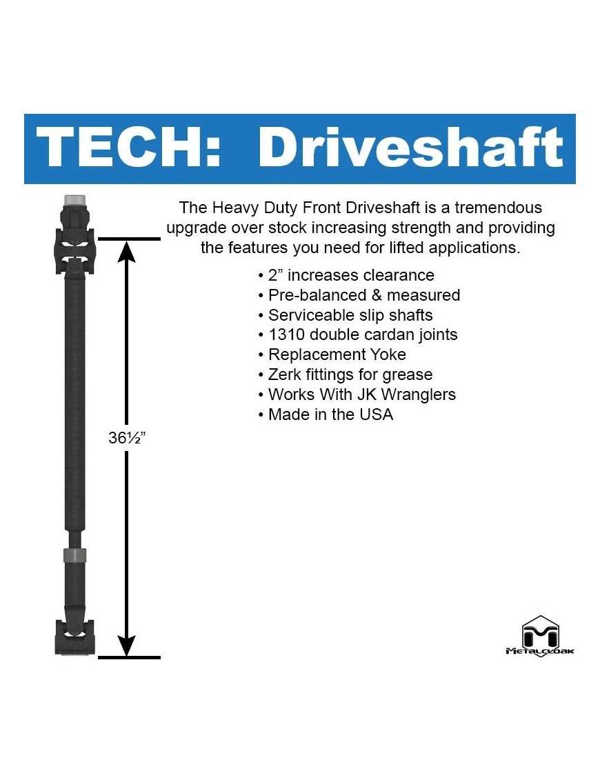 JK Front Driveshaft, ('07 - '11 Auto) ('07 - '18 Manual)