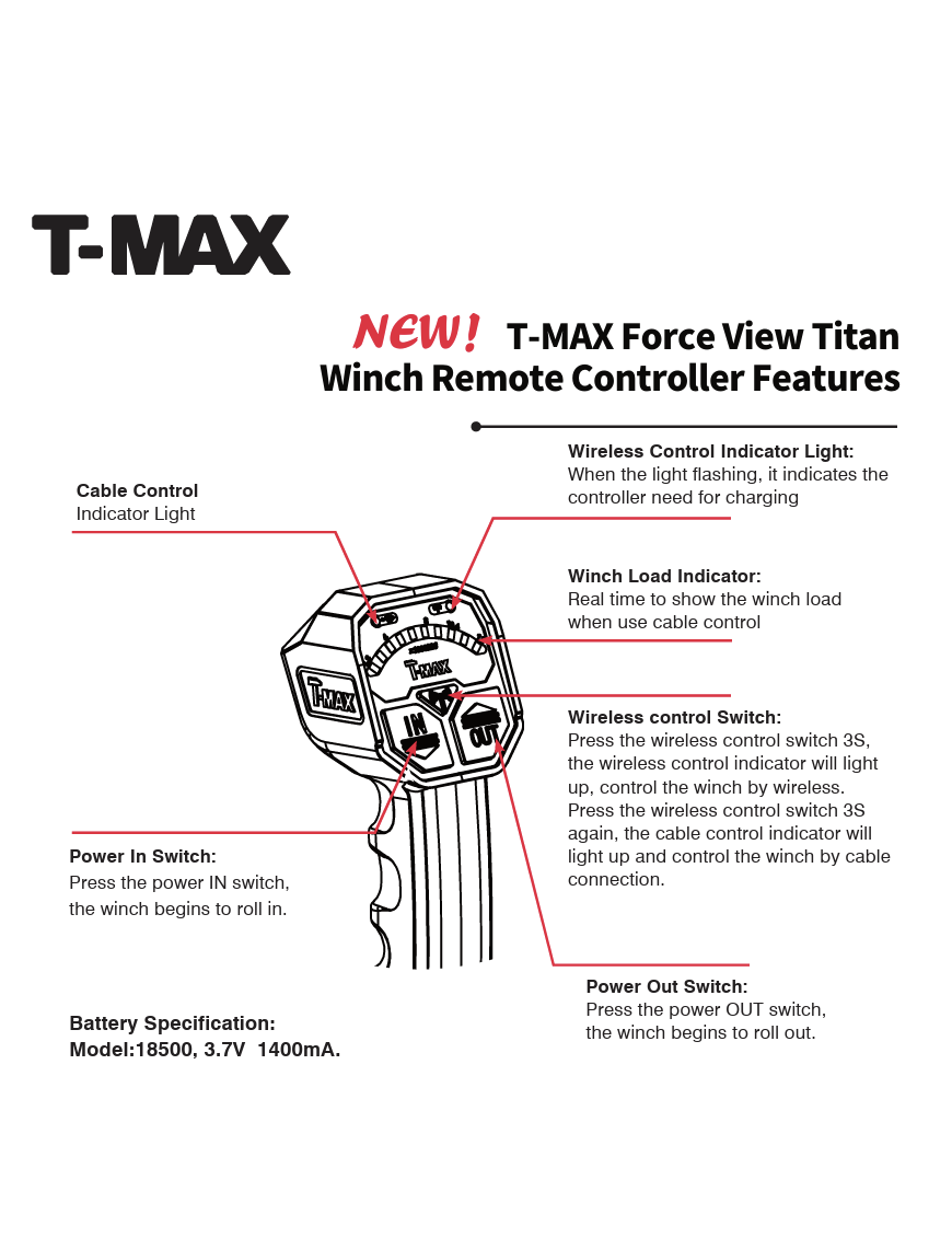 T-max Force View Titan 12V 13000lbs Winch with Synthetic Rope in Sheath