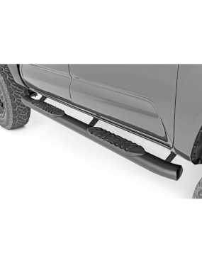 Progi, stopnie boczne czarne Rough Country Oval Nerf Steps Double Cab