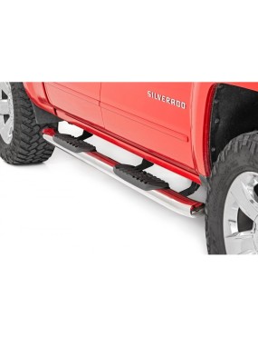 Progi, stopnie boczne srebrne Rough Country Oval Nerf Steps Crew Cab