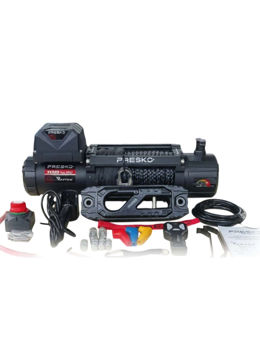 Presko Raptor 13.500 FAST Winch – Synthetic Rope | 12V | 6130 kg Pulling Capacity | Fast 153:1 Gear Ratio