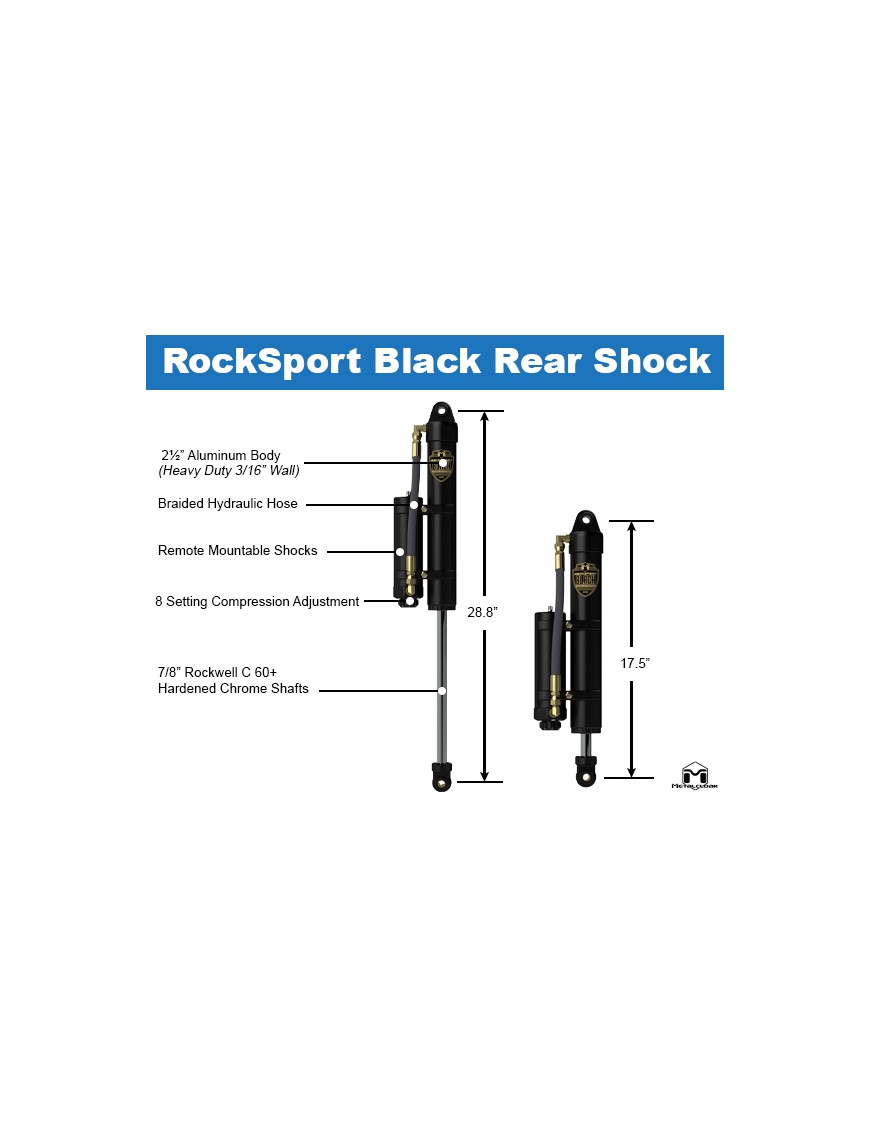 RockSport BLACK 2.5"/3.5" JK Wrangler Reservoir Long Travel Shocks Adjustable Rear Pair