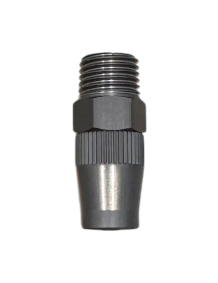 3/8" APEX Hose to 1/4 NPT MALE w/ Aluminum Cover Nut 3/8" APEX Hose to 1/4 NPT MALE w/ Aluminum Cover Nut