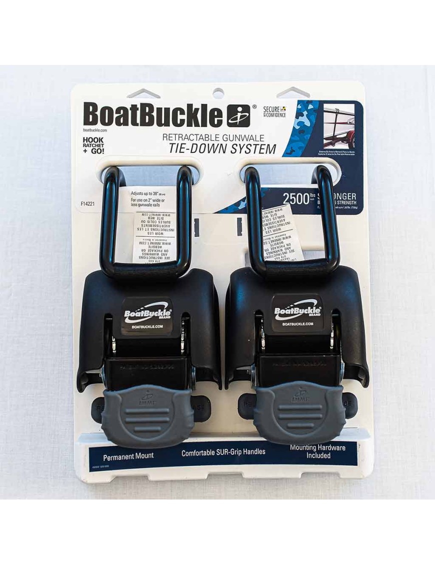 self-retracting boat gunwale tie down strap