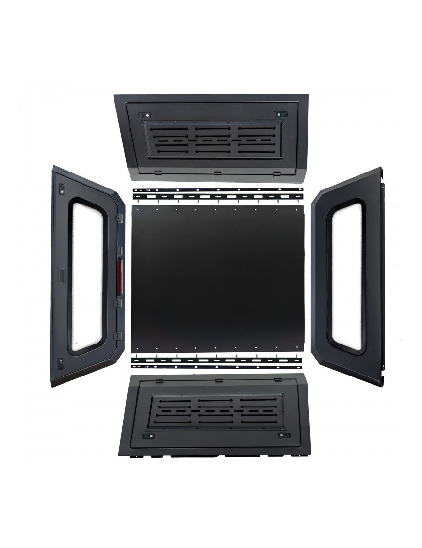 Aluminum hardtop for Jeep Gladiator 2021+ designed for pickup bed enclosure.