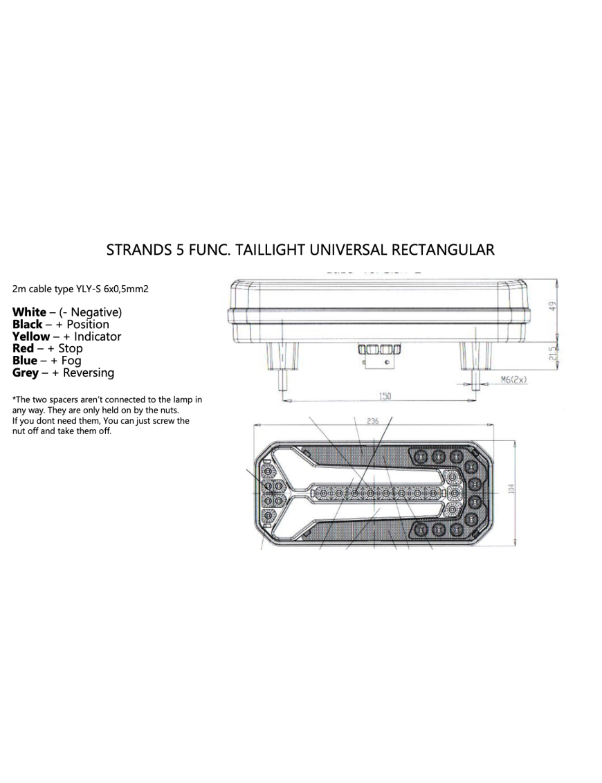 STRANDS 5 FUNC. TAILLIGHT UNIVERSAL RECTANGULAR