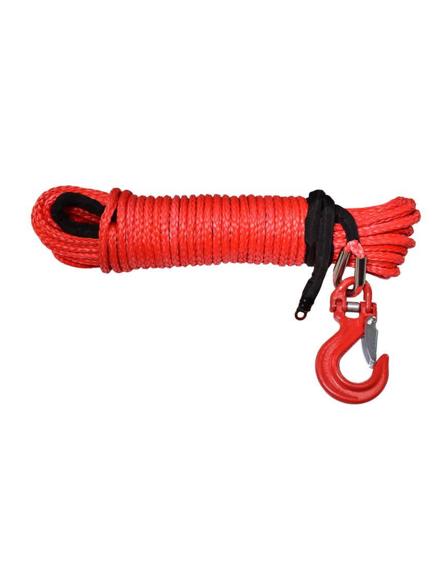 PRESKO XIN008-10mmx28M+H-R – 10 mm x 28 m synthetic winch rope with 3.15 T hook, red