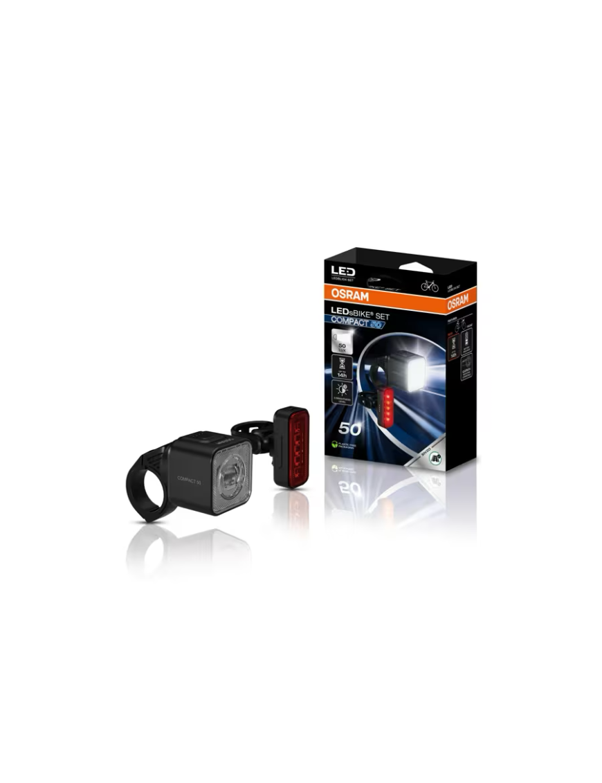 OSRAM LEDsBIKE COMPACT 50 SET – 50 lx LED bike light set, front + rear