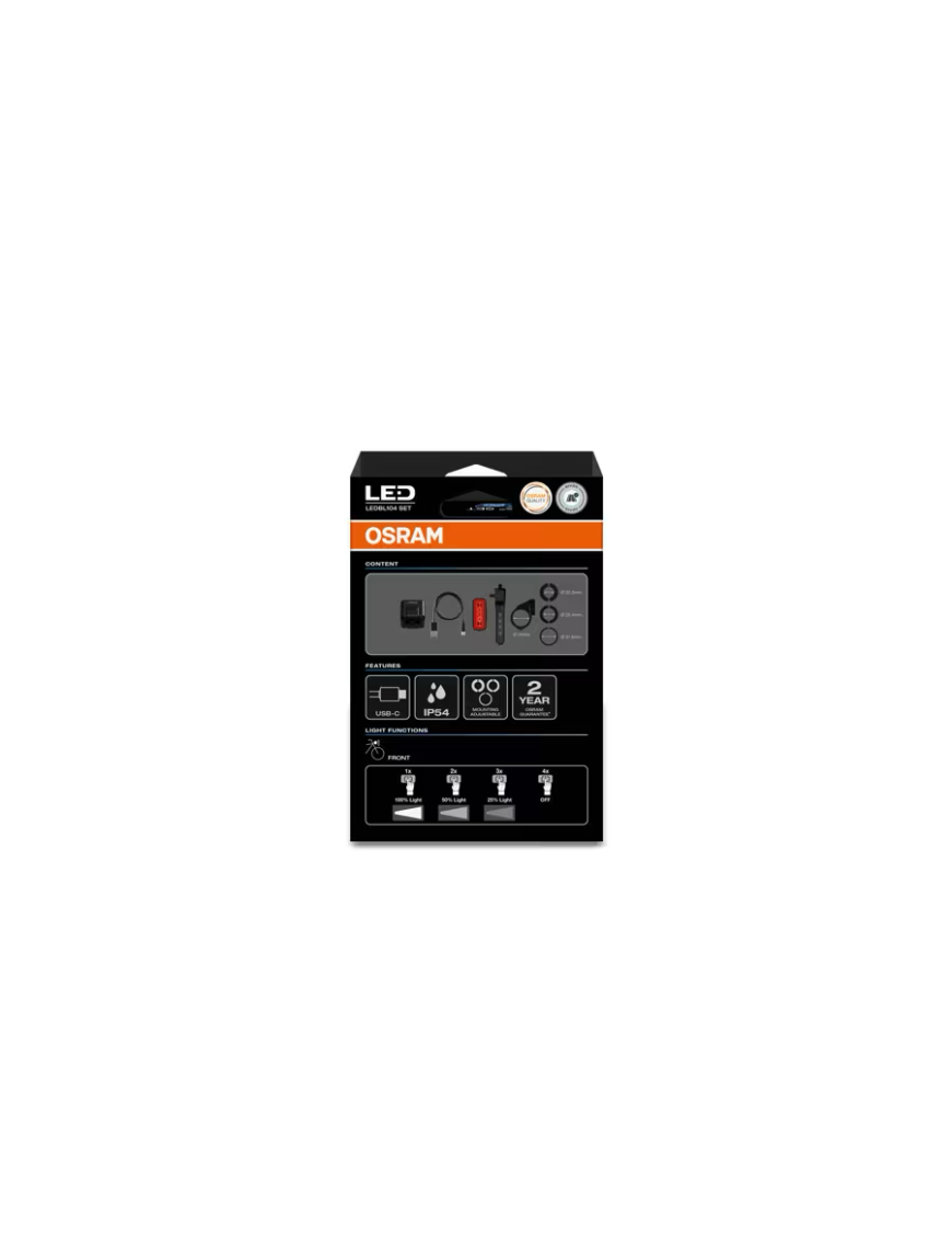 OSRAM LEDsBIKE COMPACT 50 SET – 50 lx LED bike light set, front + rear