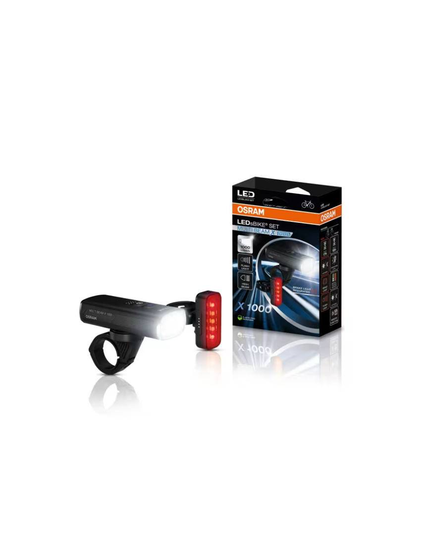 OSRAM LEDsBIKE MULTI BEAM X 1000 SET – LED Bike Light Set, 1,000 lm, High Beam