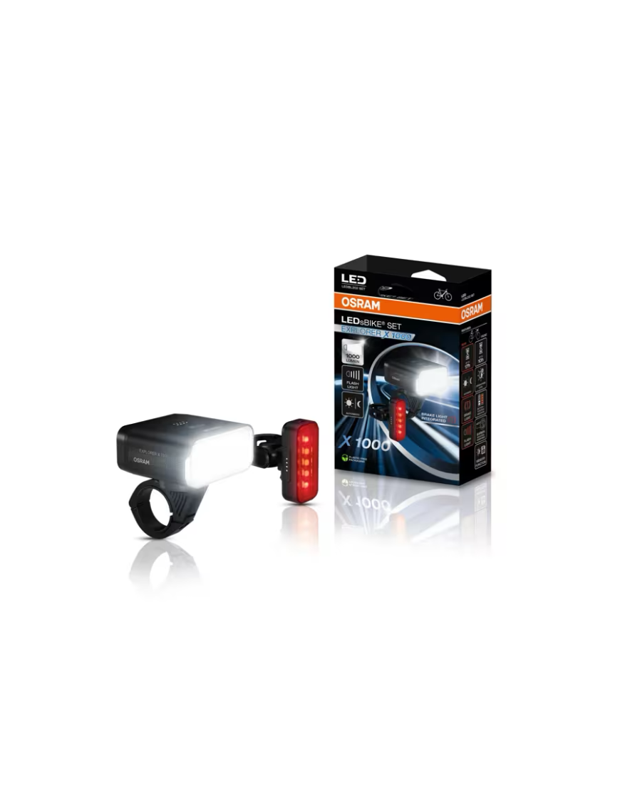 OSRAM LEDsBIKE EXPLORER X 1000 SET – 1,000 lm LED bike light set, USB-C