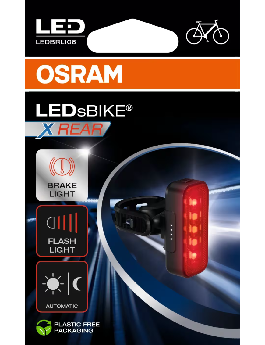 OSRAM LEDsBIKE X REAR – rear LED bike light with brake sensor, USB-C, IP54