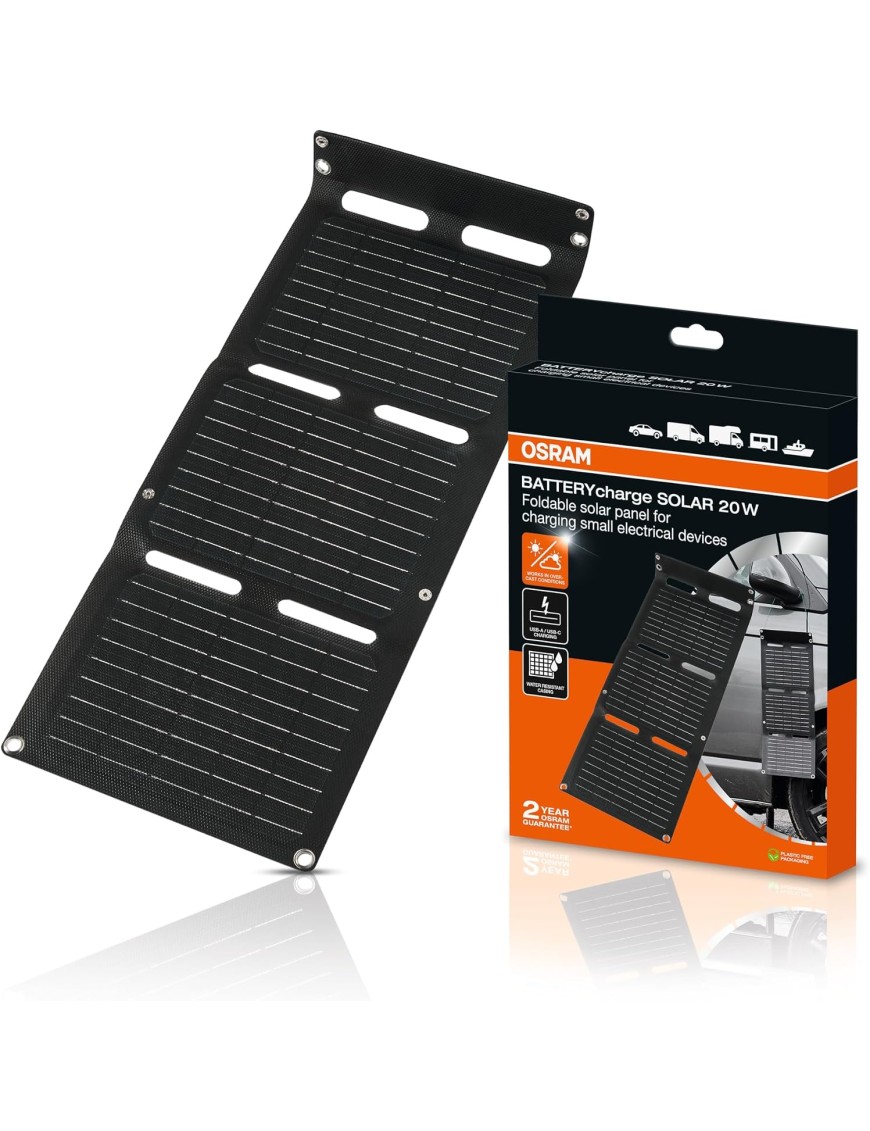 OSRAM BATTERYcharge SOLAR OFSP20 – Foldable 20W Solar Panel, USB-C/USB-A, IP65
