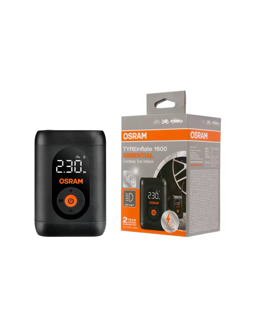 OSRAM TYREinflate 1600 ESSENTIAL – cordless digital tyre inflator, USB-C, 7 bar