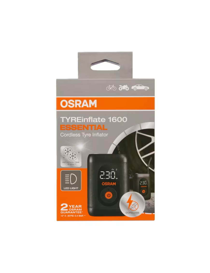 OSRAM TYREinflate 1600 ESSENTIAL – cordless digital tyre inflator, USB-C, 7 bar