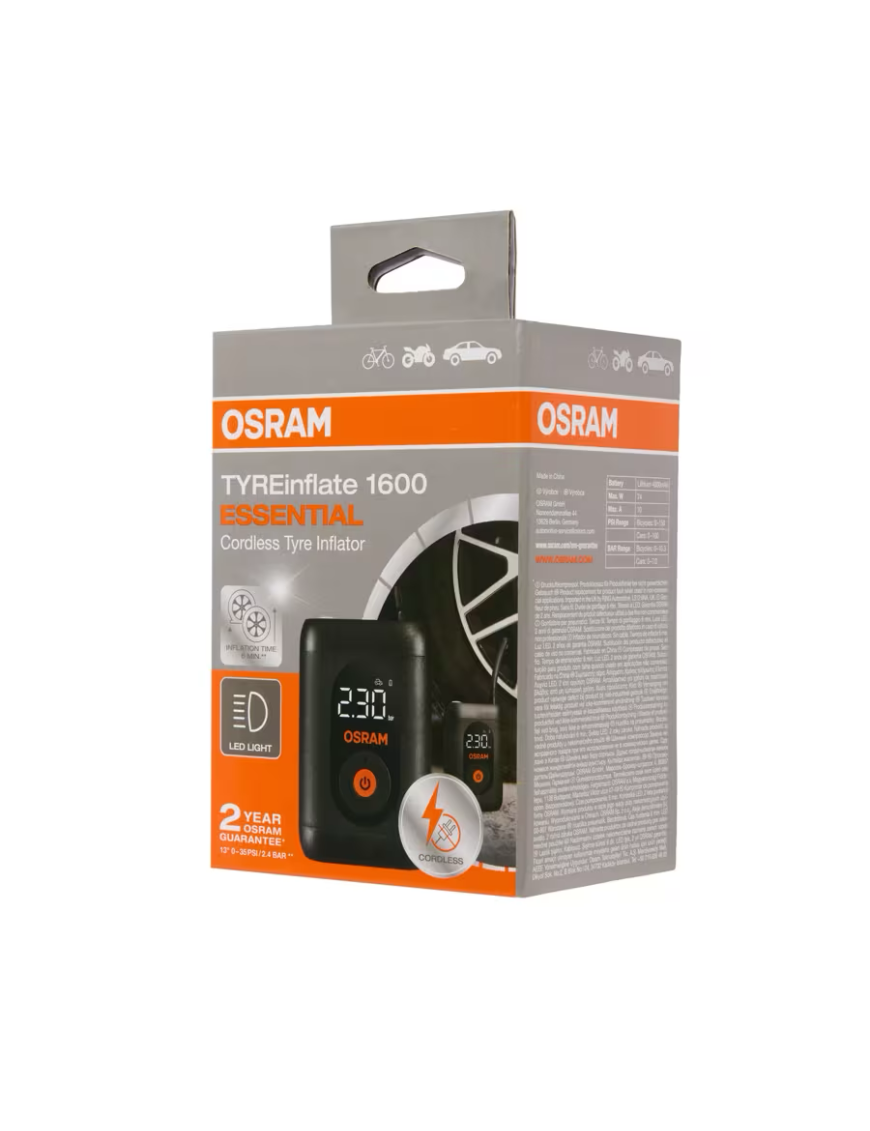 OSRAM TYREinflate 1600 ESSENTIAL – cordless digital tyre inflator, USB-C, 7 bar