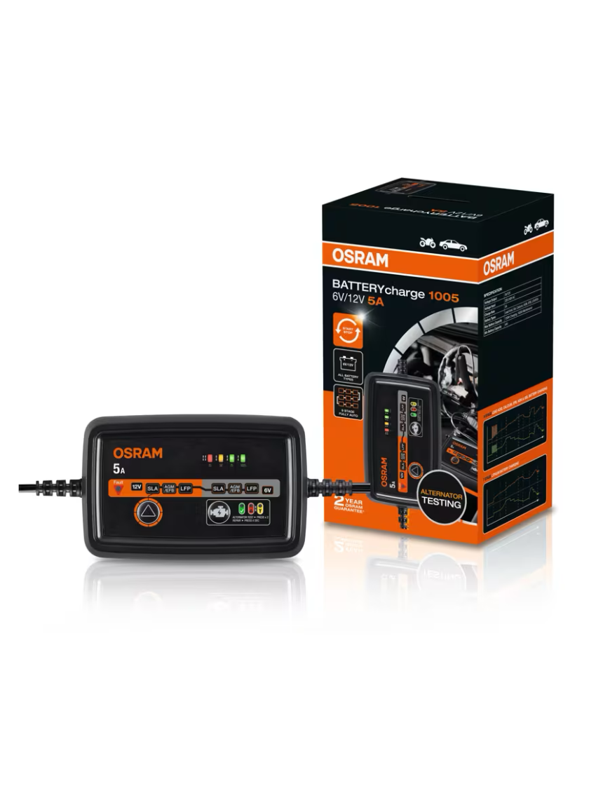 OSRAM BATTERYcharge 1005 – 5 A Smart Battery Charger, 6/12 V, 4–120 Ah