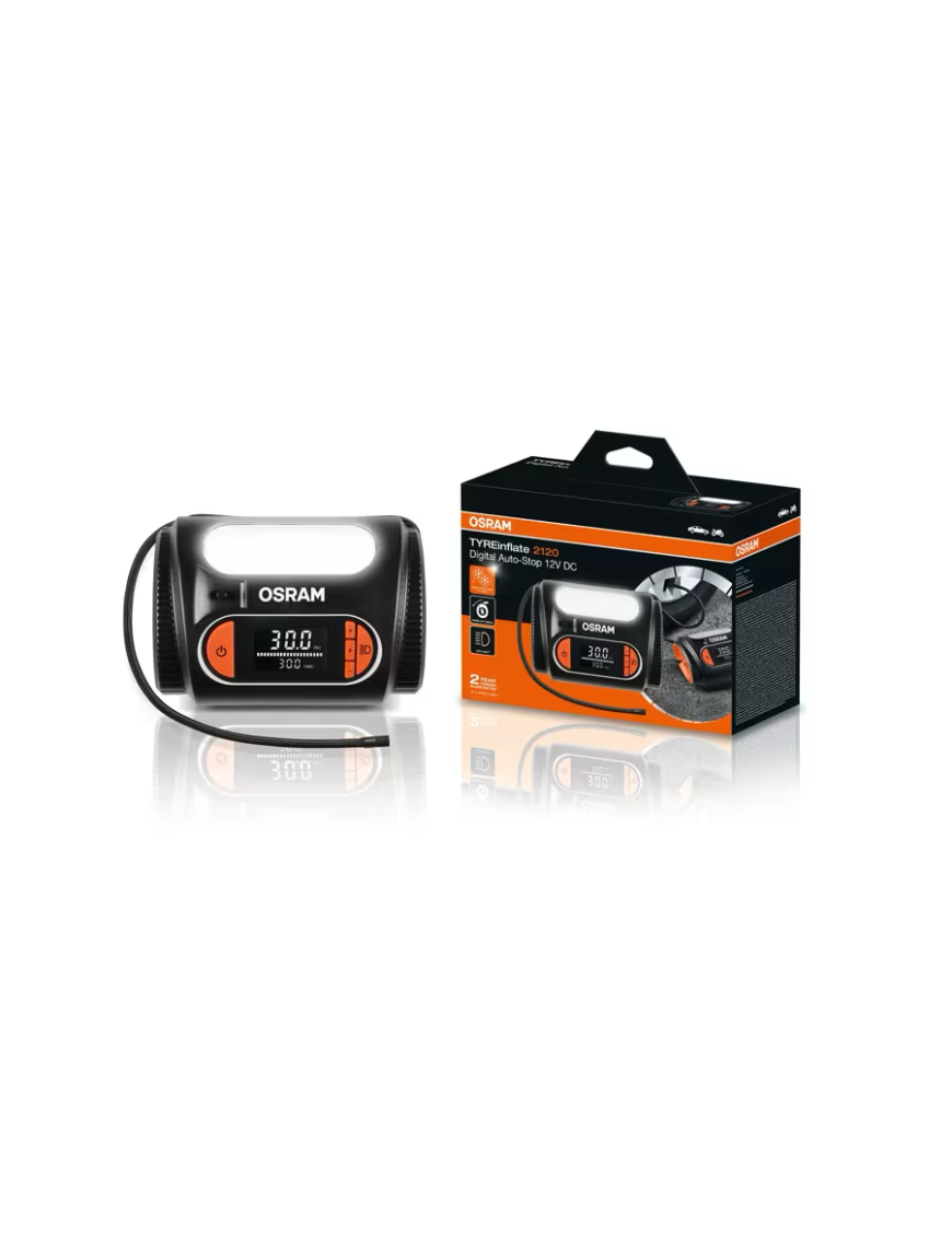 OSRAM TYREinflate 2120 – 12 V Digital Tyre Inflator, Auto-Stop, 6.9 bar