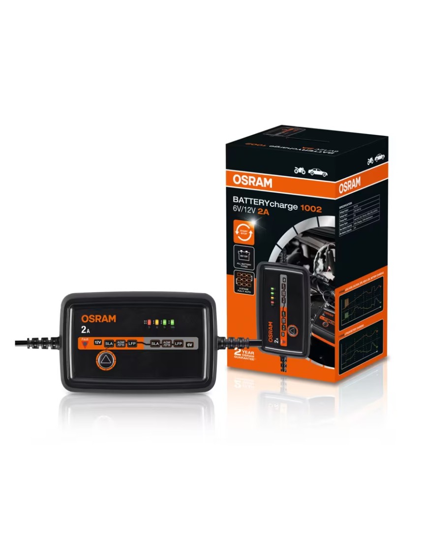 OSRAM BATTERYcharge 1002 – Smart 6/12 V Battery Charger, 2 A, IP65