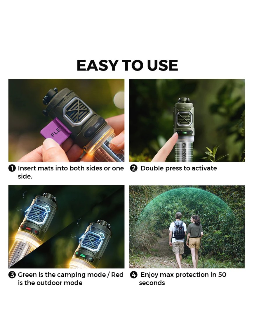 FLEXTAIL TINY REPELLER S – 2-in-1 Mosquito Repeller & 400 lm Camp Light, Green, No Mats