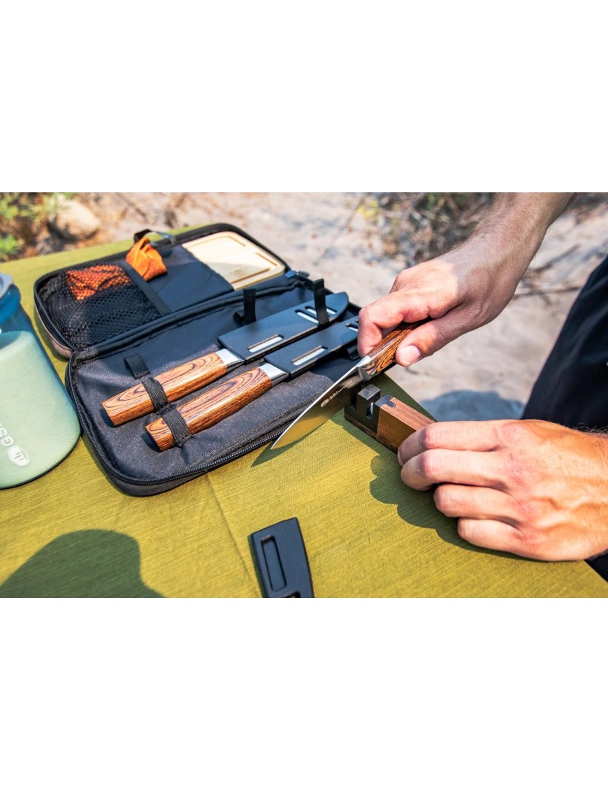 GSI Outdoors RAKAU Knife Set – 3-Piece Camping Knife Set with Board and Case