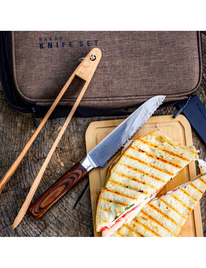 GSI Outdoors RAKAU Knife Set – 3-Piece Camping Knife Set with Board and Case