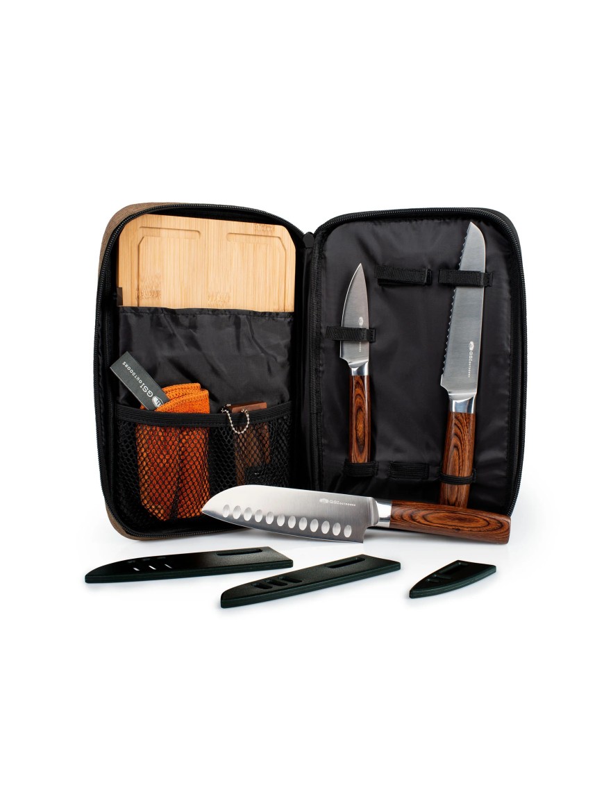 GSI Outdoors RAKAU Knife Set – 3-Piece Camping Knife Set with Board and Case