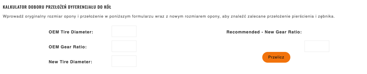 KALKULATOR DOBORU PRZEŁOŻEŃ DYFERENCJAŁU DO KÓŁ