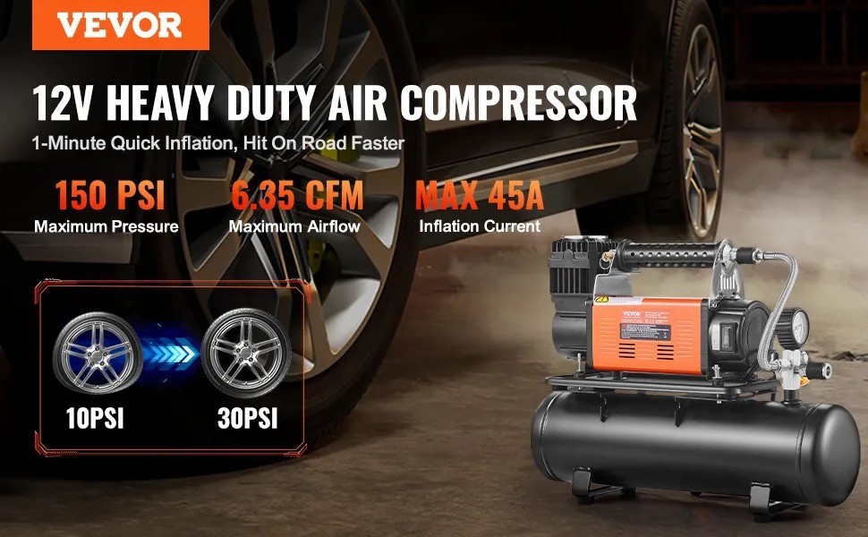VEVOR 12V air compressor with 6 L tank – set view